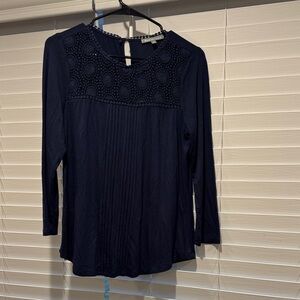 Chic Navy Women's Blouse with Lace Detail
